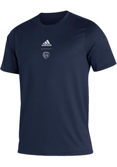 Keep cool while showing your Sporting Kansas City spirit in this Navy Blue Creator T Shirt. This Short Sleeve is the perfect Tee for working out, heading to class, or cheering on the Sporting KC. Featuring a screen print team graphic on center chest, there's no mistaking your Sporting Kansas City pride in this Sporting KC Creator T Shirt! Climalite fabric pulls moisture away from the skin and pushes it towards the outer fabric face for quick-drying comfort, Stay drier longer during the grind, Cr Sports Team Shirts Design, Sports T Shirt Design, Team Shirt Designs, Mens Plain T Shirts, Sports Tshirt Designs, Sport Shirt Design, Philadelphia Union, Sports Jersey Design, Sporting Kansas City