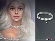 an image of a woman with white hair wearing a choker necklace and diamond bracelet