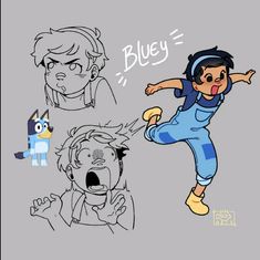 an image of some cartoon characters with bluey and other things in front of them