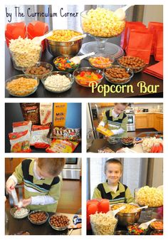 the popcorn bar is full of different types of food and snacks to enjoy with your child