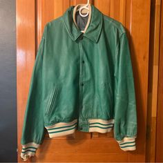 Super Rare “Spacelab Speedware” Vintage Bomber Leather Green Varsity Jacket Blank Men’s Distressed Style It Has Pockets Inside Jacket (Pictured) Size Medium Has Some Minor Patina Throughout, But Nothing Serious. Approximate Measure Pit To Pit 22 Inches Length From Shoulder To Bottom, 23 Inches Sleeves 24 Inches If You Like: Rare, Vintage Clothing, Letterman Ignore (Bin 15/20-) Green Varsity Jacket, Mens Green, Picture Sizes, Vintage Clothing, Inside Pocket, Varsity Jacket, Patina, Mens Jackets, Vintage Outfits