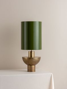 Editions brass lamp with + green lacquer shade | Table Lamp | Lights & Lamps | UK | Modern Affordable Designer Lighting Modern Table Lamp Design, Green Lacquer, Stylish Table Lamps, Lighting Uk, Elle Decoration, Decorative Table Lamps, Table Lamp Base, Contemporary Table Lamps, Brass Table