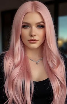 Default Baby Pink Color hairstyle on very long hair white wo 2 Light Pink Blonde Hair, Baby Pink Hair Color, Pink Silver Hair, Light Pink Hair Color, Pink Braids, Baby Pink Hair, Fun Hairstyles, Color Hairstyles, Light Pink Hair