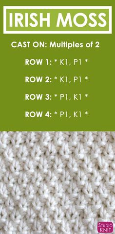 the irish moss crochet pattern is shown with instructions for how to knit it