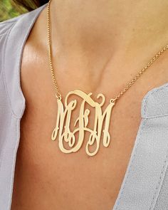 "Looking for something special for your loved ones, our special design, Personalized Monogram Necklace would be a perfect idea ♥ ♥ Our Personalized Monogram Necklace is 100% handcrafted - Made of 925 Sterling Silver It is a meaningful gift for yourself, loved ones, or your friends for any occasions. Pendant size is 1.5\" How to order: At the check-out type into the message to MonogramPersonalized (blank box on order page) 1-3 Letters you would like personalized, I will make the same order as wri Gold Monogram Necklace, Monogram Necklace Gold, Unique Monogram, Gold Initial Pendant, Babies Breath, Nameplate Necklace, Monogram Jewelry, Initial Pendant Necklace, Gold Monogram