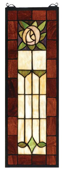 a stained glass window with the letter e on it's front and side panels