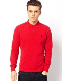 Red long sleeve polo, transitional item Red Two Piece