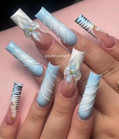 Long Square Nails, Spring Nail Designs, Blue Acrylic Nails, Colored Acrylic Nails, Simple Acrylic Nails, Glow Nails, French Acrylic Nails