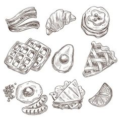 an image of breakfast foods drawn by hand