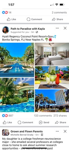 an instagram page with photos and captions on the bottom right hand corner, below which is a collage of images from different hotels