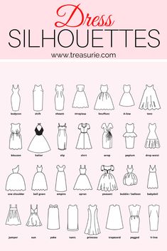 the dress silhouettes are shown in black and white