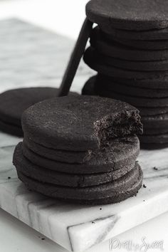 chocolate cookies stacked on top of each other