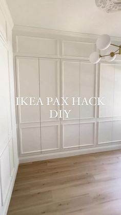 an empty room with white walls and wood floors is featured in the ad for ikea pax hack diy