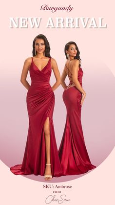 two women in red dresses standing next to each other with the caption new arrival