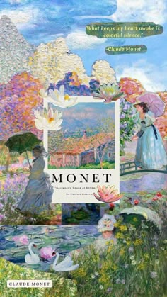 the cover of monet, with an image of a woman holding an umbrella