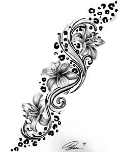 a black and white tattoo design with flowers