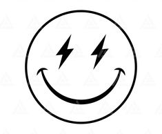 a black and white smiley face with two lightnings