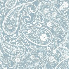 a blue and white paisley wallpaper pattern