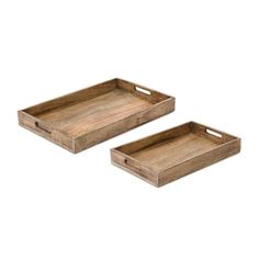 two wooden trays sitting next to each other