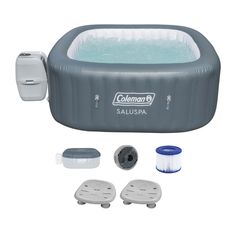 an inflatable hot tub with various accessories