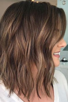 Highlights Long Bob, Balayage Wavy Hair, Hair Brown Highlights, Wavy Hair Brown, Bob Brown, Balayage Bob, Wavy Hairstyles Medium, Blond Balayage, Brunette Balayage