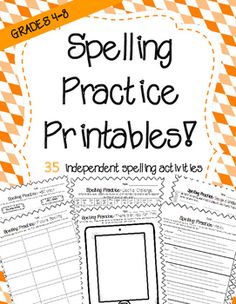 an orange and white checkered background with the words spelling practice printables on it