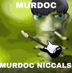 a cartoon character holding a guitar with the caption murdoc niccals