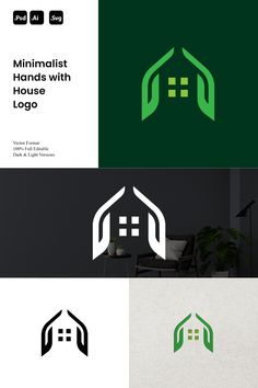 minimalist hands with house logo designed for real estate agent and interior decorating firm