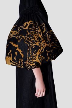 Luxurious Black/Gold Vechornitsi Women's Maxi Caftan Yuliya Magdych Luxury Traditional Black Kaftan, Luxury Black Bohemian Kaftan, Designer Black Embroidered Kaftan, Black Long Kaftan With Intricate Embroidery, Black Bohemian Embroidered Abaya, Women Maxi, Fashion Design Clothes, Natural Fabrics, Designer Dresses