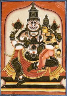 Chitrakathi Paintings, Indian Art Traditional, Mysore Karnataka, Lord Narasimha, Narasimha Swamy, God Painting, Indian Traditional Paintings