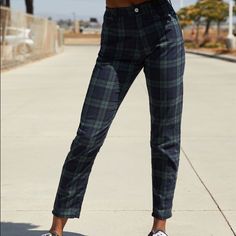 Never Worn Window Plaid Pants, Green Plaid Pant, John Galt Plaid Pants, Blue Plaid Pants Women, Brandy Melville Flannel, Green Plaid Pants, Knit Trousers, Blue And Green Plaid, Brandy Melville Pants