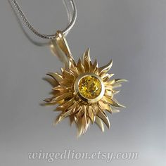 SUN 14k gold pendant with Golden Beryl  - Ready to ship Sun Locket, Gold Pendants For Men, Golden Beryl, Vedic Mantras, Sunflower Pendant, Mens Gold Jewelry, Sun Pendant, Gold Pendant Jewelry, Gold Chains For Men