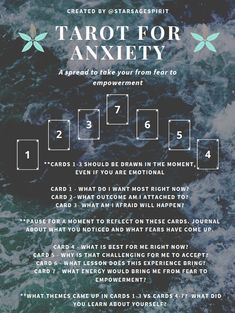 the tarot for anxiey card game is shown with instructions to play it