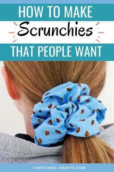 a woman with her hair in a ponytail wearing a blue scrunchie