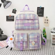 4 In 1 Pcs Set Canvas Backpack New Korean Junior High School Bags for Teenager Girls Mochilas Para Mujer [23y 6m 27d] Trendy Purple Shoulder Bag For Back To School, Casual Purple Bag, Casual Purple Backpack For Study, Trendy Purple Backpack For Daily Use, Purple Shoulder Backpack For School, Rectangular Purple Backpack For Study, Purple Rectangular Backpack For Study, Large Capacity Purple Backpack For School, Purple Large Capacity Backpack For Study