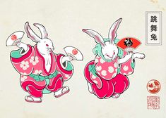 two rabbits dressed in traditional chinese clothing