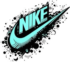 the nike logo is painted in blue and black on a white background with splatters