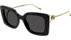 Gucci Fork sunglasses model GG1567SA rectangle injection frame color code 001 shiny black with gold temple and solid grey lens. Gucci Black Rectangular Sunglasses, Black Rectangular Gucci Sunglasses, Sunglasses Model, Grey Lenses, Color Code, Black Grey, Color Coding, Temple, Black And Grey