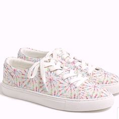 These Super Fun Chunky Sneakers From J Crew Are The Perfect Shoe For All Your Tie Dye Outfits. Brand New And Ready To Party White Sneakers With Round Toe For Spring, White Round Toe Sneakers For Spring, White Sneakers With Speckled Midsole For Spring, Trendy White Sneakers For Spring, City Sneakers, White Slip On Shoes, Leopard Print Sneakers, Pastel Tie Dye, Tie Dye Outfits