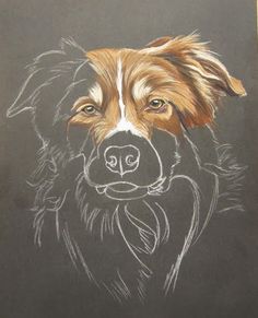 a drawing of a dog's face on a blackboard