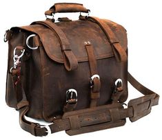 Material: Crazy Horse Genuine Leather Color: Brown Dimensions/Size: Width: 42cm/ 16 inch Tall(Height): 30cm/ 12 inch Thick: 23cm/ 9 inch Weight: 2.5 kg Style: Tote, Shoulder Bag, Backpack Use for: Travel bag Capacity: Large capacity, Can hold 15"inch laptop, Hold over 5 sets of clothes, Several A4 size books and magazines. Feature: - With cover to close the bag - Two sides: 2 small open pockets - On the back:1 big open pocket - Inside: 2 closures + 2 stuff pockets + 1 key ring hold - Single hand Briefcase Backpack, Travel Messenger Bag, Vintage Leather Backpack, Large Leather Bag, Satchel Backpack, Messenger Bag Backpack, Leather Travel Bag, Leather Bags Handmade, Leather Briefcase