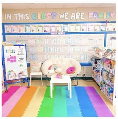 there is a rainbow rug in this class room