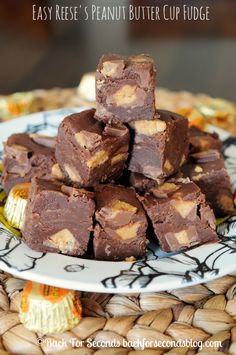 chocolate fudge bars stacked on top of each other