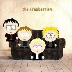 three cartoon characters sitting on a couch with the caption, the cranberries