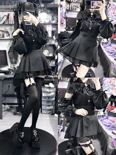 Jirai Kei Skirt, Subcul Jirai Kei, Jiraikei Clothes, Pastel Goth Outfits Kawaii, Jirai Kei Pfp, Dark Girly Aesthetic, Jirai Kei Aesthetic, Idol Outfit Ideas