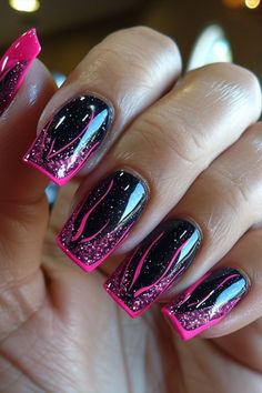 Cut Dog Nails, Pink Black Nails, Feather Nails, Art Deco Nails, Sassy Nails, Purple Nail Designs, Fancy Nails Designs, Stylish Nails Designs, Pretty Nail Art Designs