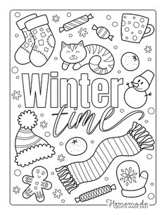 winter coloring pages for adults and kids with the word winter written in large letters on it