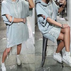 City Sweet Sweatshirt Dress.. lace up details.. Love! www.spool72.com A Staff, Gray Tones, Tunic Sweatshirt, Summer Styles, Oversized Sweatshirt, Dress Lace, Sweatshirt Dress