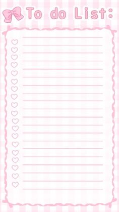 a pink to do list with hearts and bows on the border, in front of a gingham checkered background