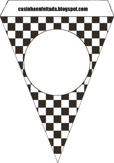 a black and white checkered triangle with a circle in the center on it's side